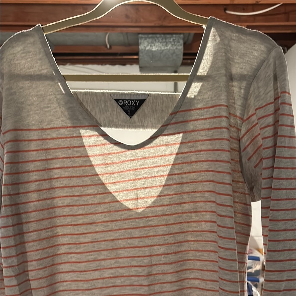 Roxy Red and White Striped V-Neck Top